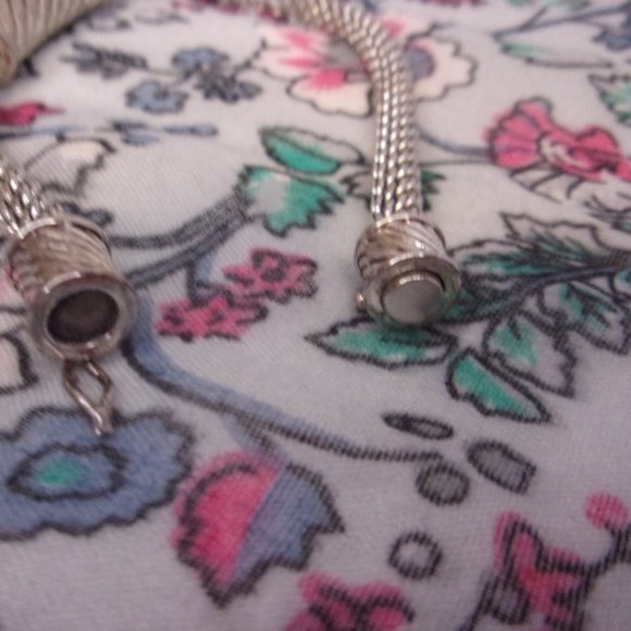 Blue Cabochon Silver Mesh Chain Bracelet 7.5" L - Picture 4 of 7